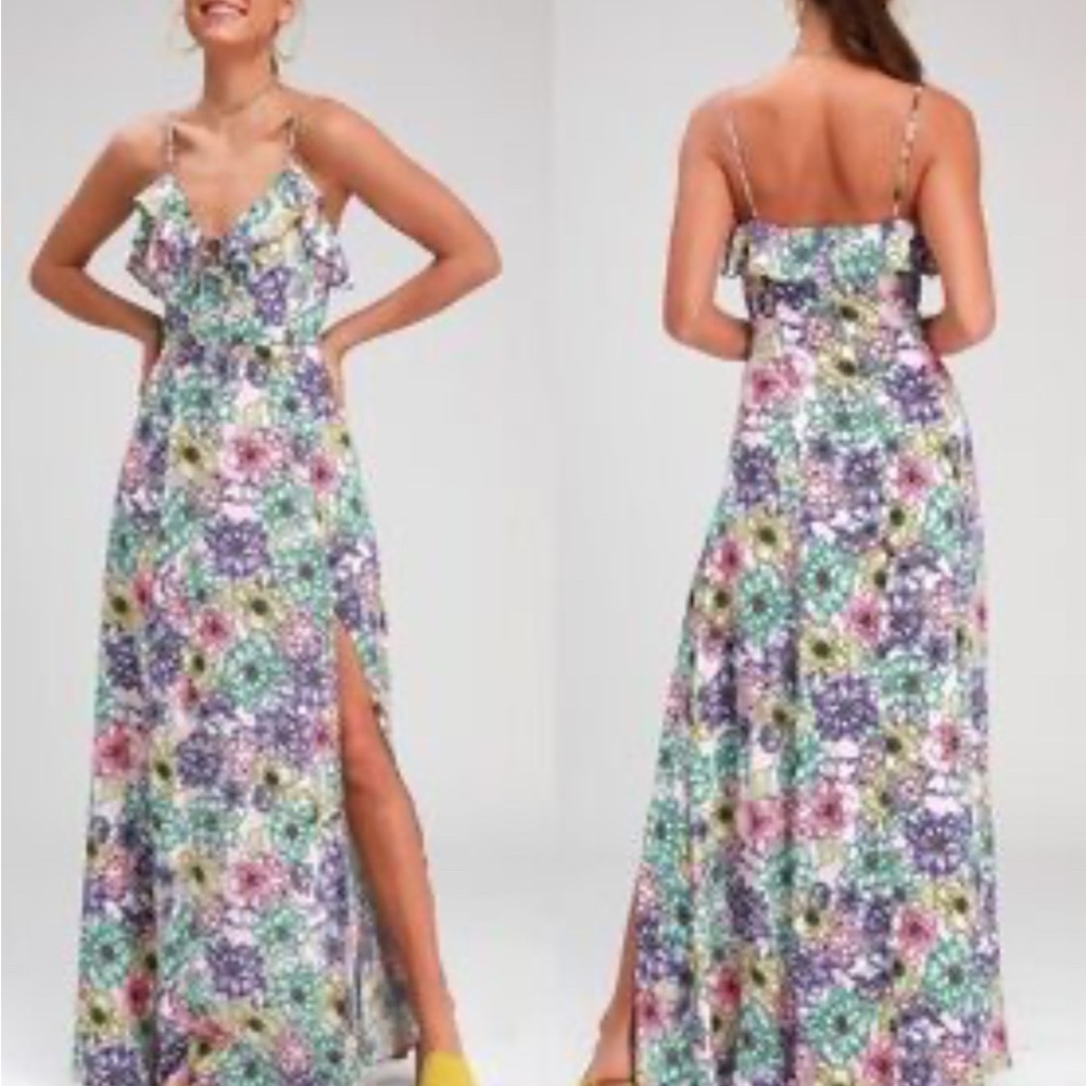 Lulus Dynah Blush Pink Floral Print Sleeveless Maxi Dress Size XS